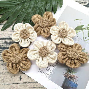 5Pcs Handmade Burlap Flowers Vintage